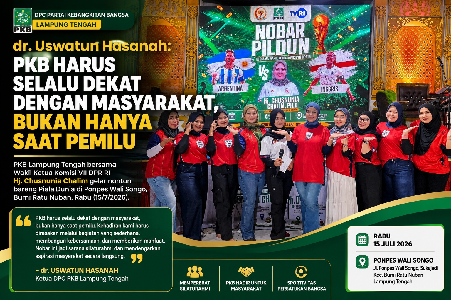 PKB Lampung Tengah Jalin Harmonisasi Dengan Masyarakat Dalam Acara Nobar Piala Dunia 2026